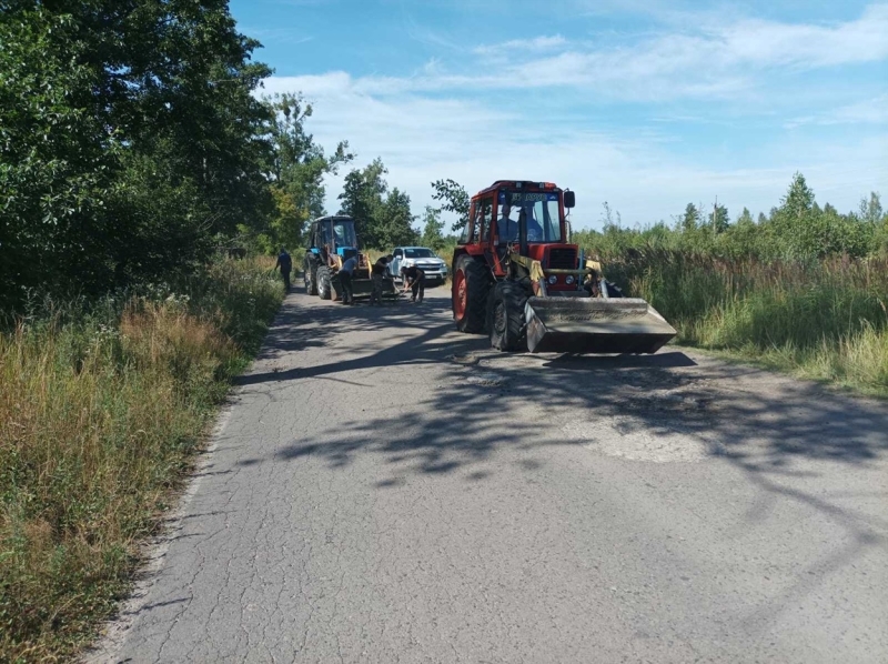 У Карпилівці люди самотужки підлатали ямки на дорозі