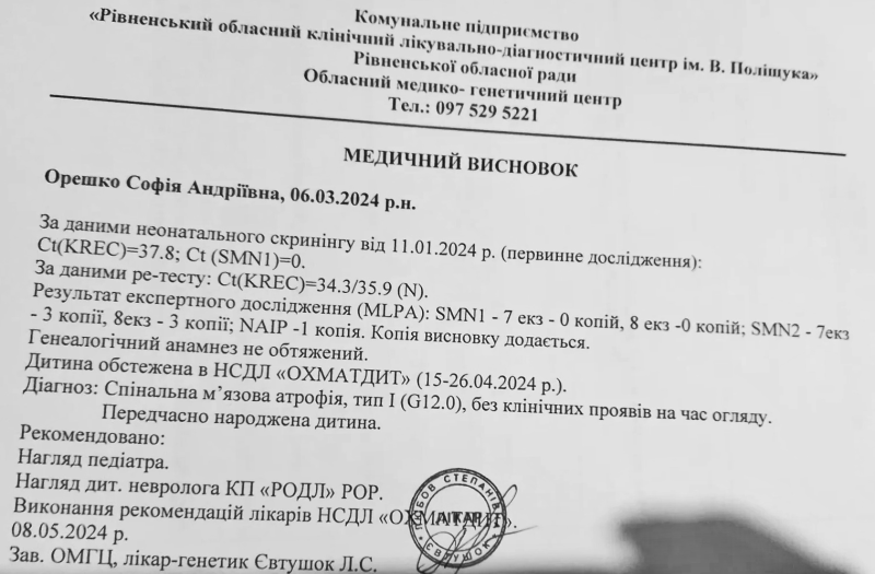 Порятунок за понад два мільйони доларів: дівчинці із Сарненщини потрібні кошти на лікування